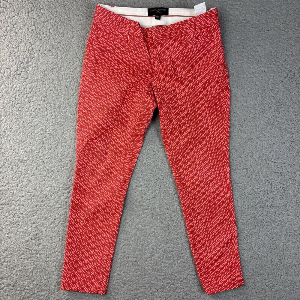 Banana Republic Womens Pants 00 Petite Coral Sloan Crop Low Rise Geometric Beach